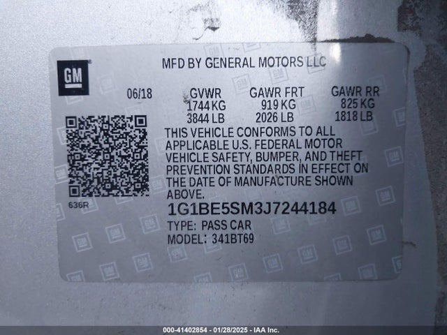 1G1BE5SM3J7244184 Chevrolet Cruze Lt Auto