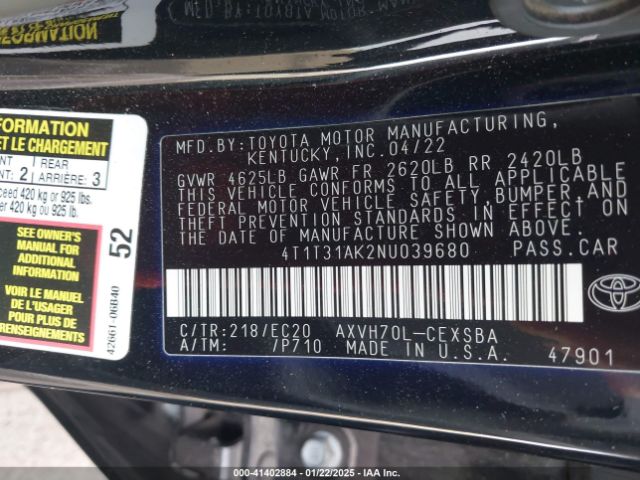 4T1T31AK2NU039680 Toyota Camry Nightshade Edition Hybrid