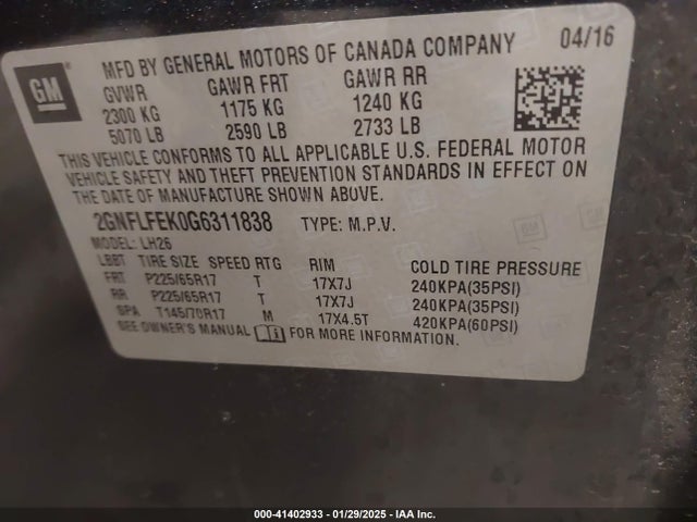 Chevrolet EQUINOX LT 2016 2GNFLFEK0G6311838 Image 9
