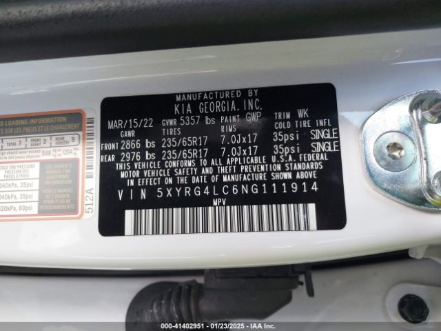 5XYRG4LC6NG111914 KIA SORENTO LX
