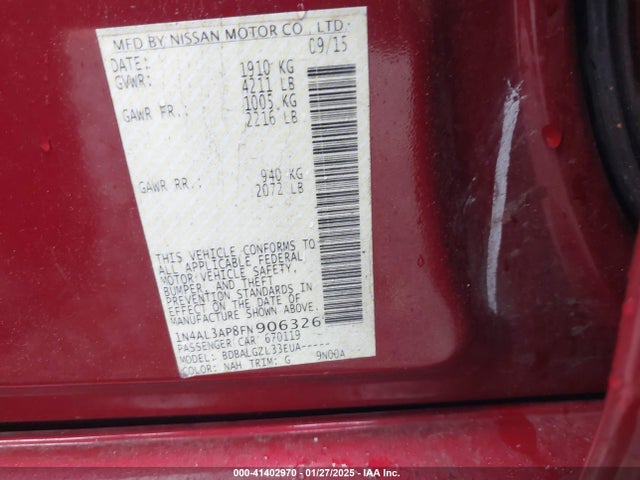 1N4AL3AP8FN906326 Nissan Altima 2.5 S
