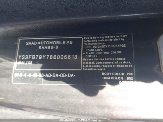 2008 SAAB 9-3 YS3FB79Y786006613 Photo 8