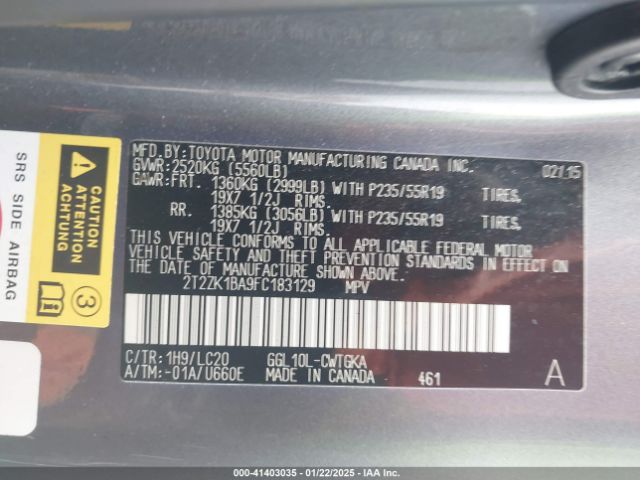 2T2ZK1BA9FC183129 Lexus RX 350