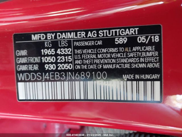 WDDSJ4EB3JN689100 Mercedes-Benz CLA 250