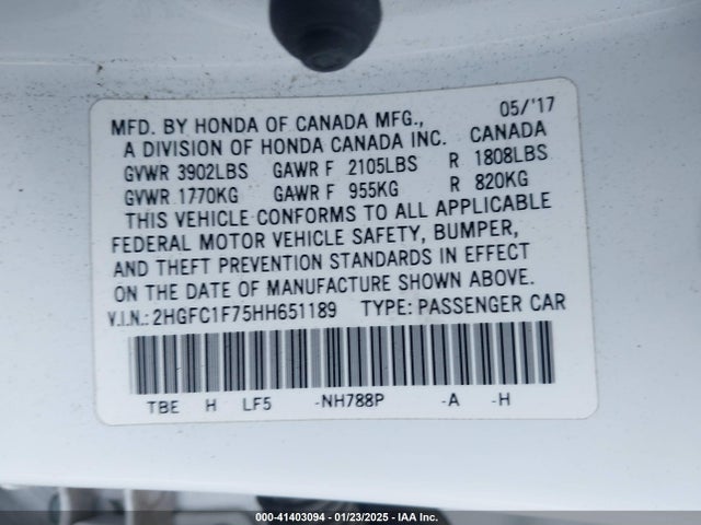 Honda Civic Ex-l 2017 2HGFC1F75HH651189 Image 9
