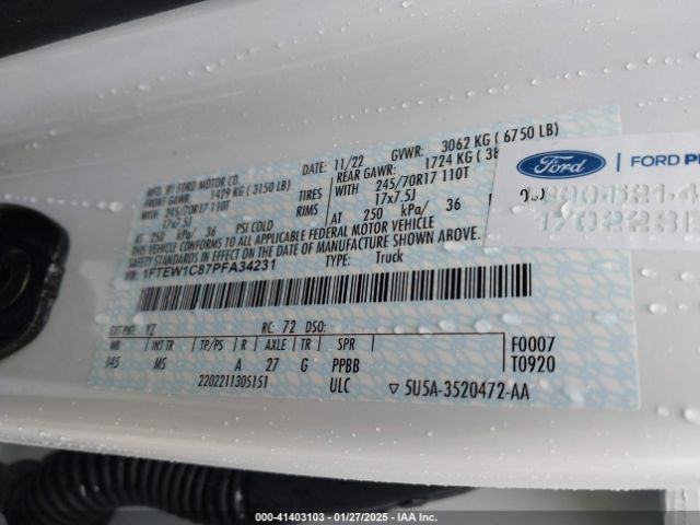 1FTEW1C87PFA34231 Ford F-150 Xlt