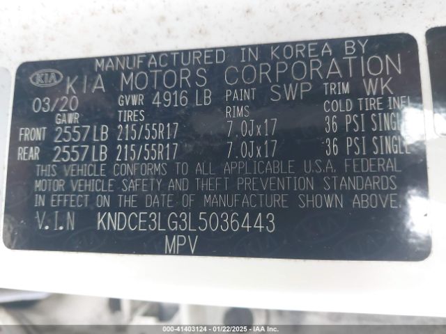 KNDCE3LG3L5036443 KIA Niro Ev Ex Premium
