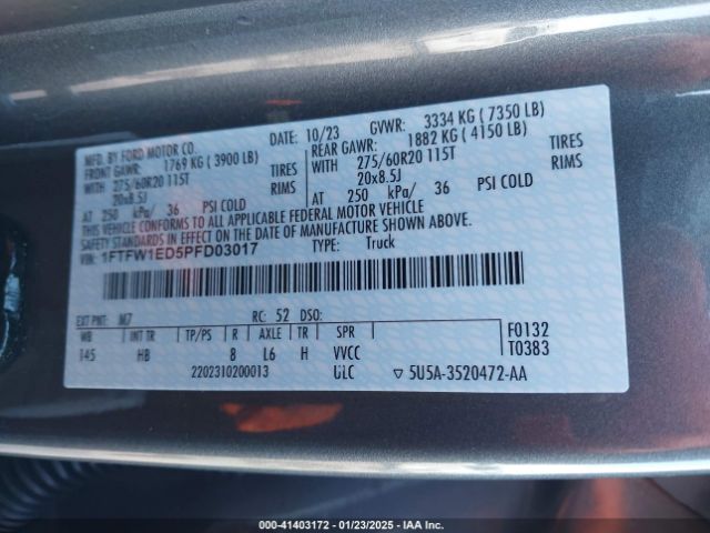 1FTFW1ED5PFD03017 Ford F-150 Lariat