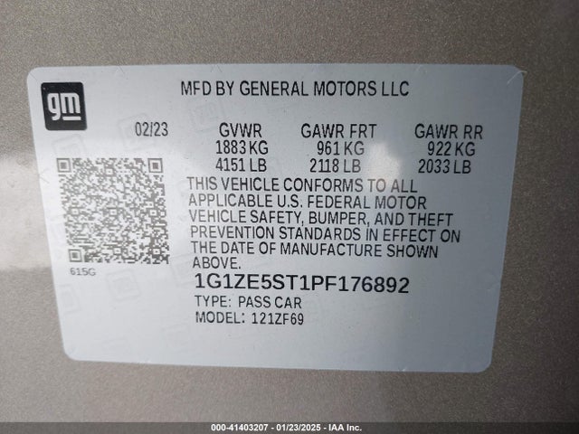 1G1ZE5ST1PF176892 Chevrolet Malibu Fwd 2lt