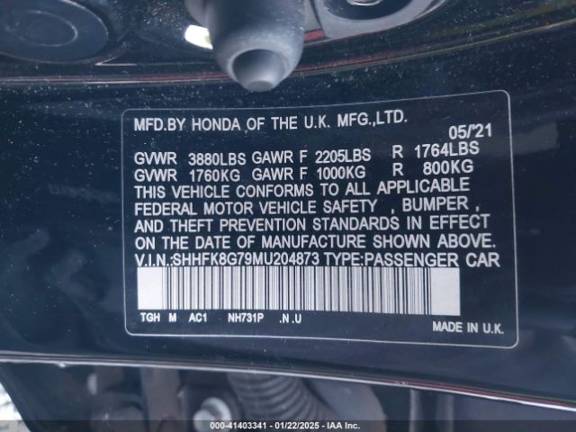 SHHFK8G79MU204873 Honda Civic Type R Touring
