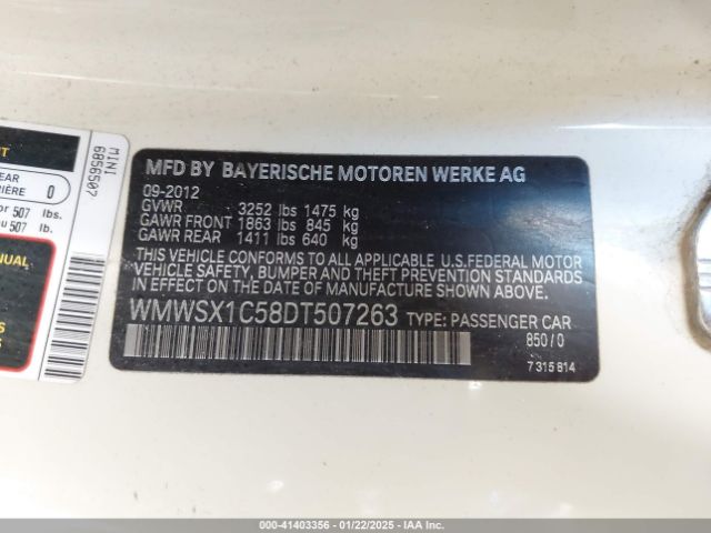 2013 MINI COUPE WMWSX1C58DT507263 Photo 8