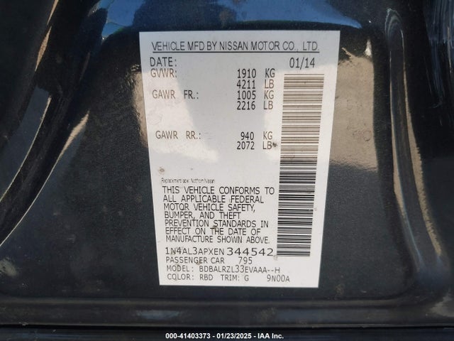 Nissan Altima 2.5 S 2014 1N4AL3APXEN344542 Image 9