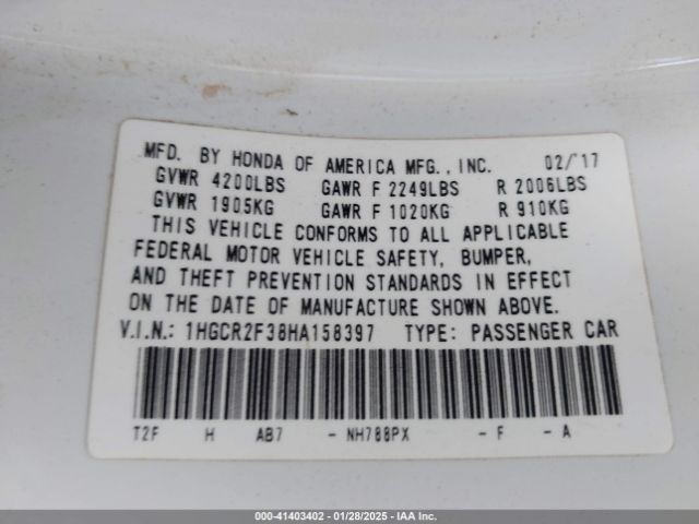 1HGCR2F38HA158397 Honda ACCORD LX