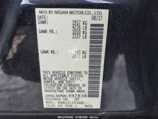 Nissan Altima 2.5 S 2017 1N4AL3AP6HC497838 Image 9