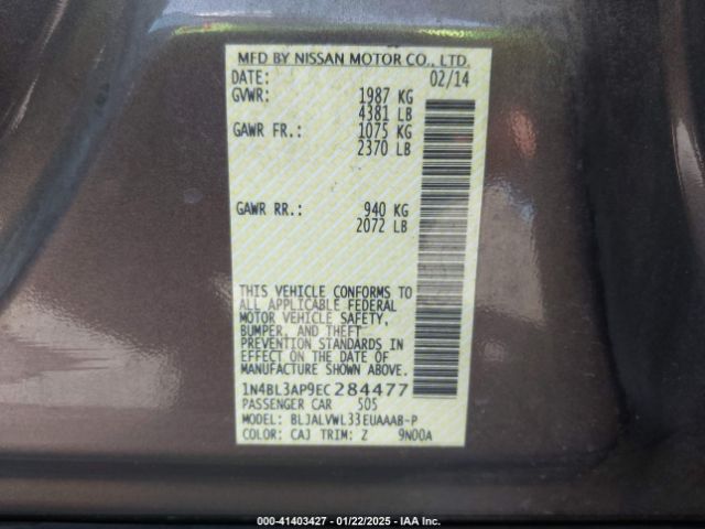 1N4BL3AP9EC284477 Nissan Altima 3.5 Sl