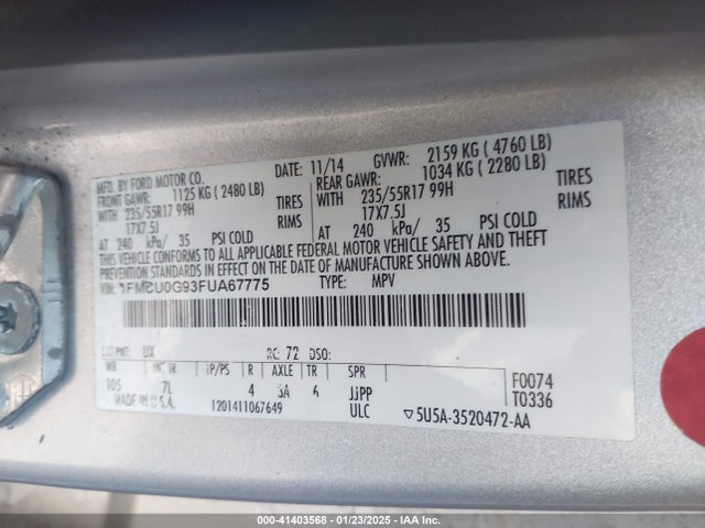 Ford ESCAPE SE 2015 1FMCU0G93FUA67775 Image 9
