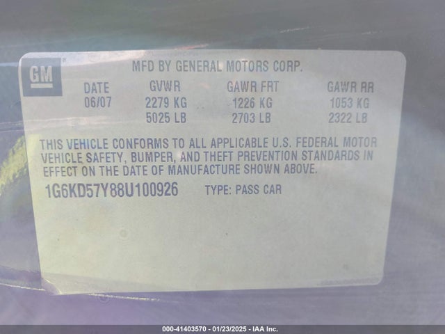 2008 CADILLAC DTS 1G6KD57Y88U100926 Photo 8