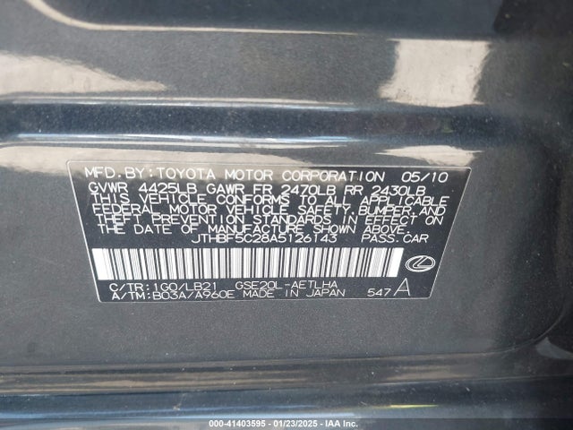 Продаж на аукціоні авто 2010 Lexus Is 250, vin: JTHBF5C28A5126143, номер лоту: 41403595