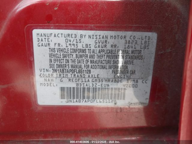 3N1AB7AP0FL651128 Nissan Sentra Fe+ S/s/sl/sr/sv