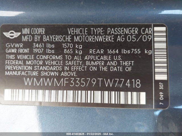 2009 MINI COOPER WMWMF33579TW77418 Photo 8