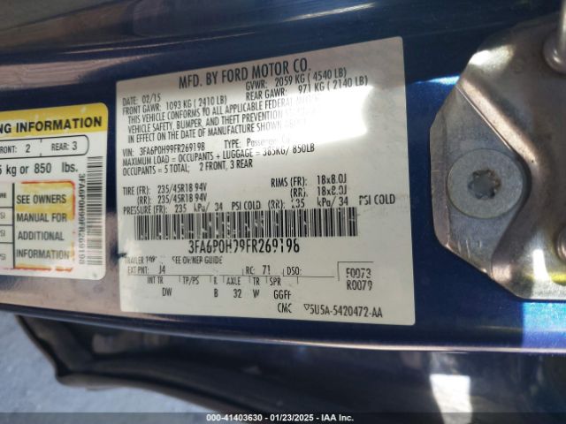 3FA6P0H99FR269198 Ford FUSION SE