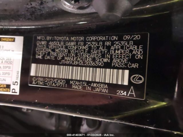 2020 LEXUS UX 250H JTHX9JBH2L2036390 Photo 8