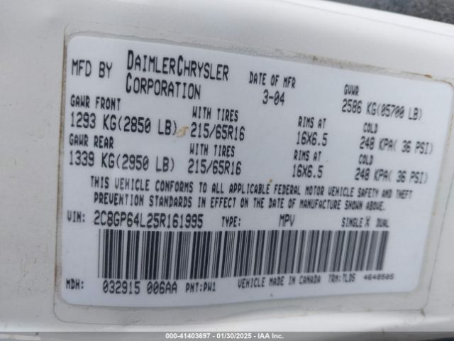2005 CHRYSLER TOWN & COUNTRY 2C8GP64L25R161995 Photo 8