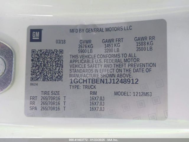 1GCHTBEN1J1248912 Chevrolet Colorado Wt