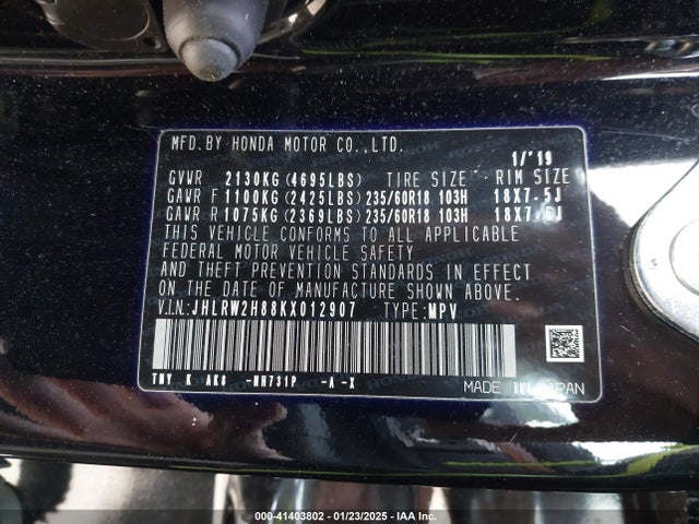 JHLRW2H88KX012907 Honda Cr-v Ex-l