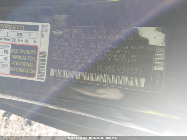 2008 MINI COOPER S WMWMF73508TV35577 Photo 8