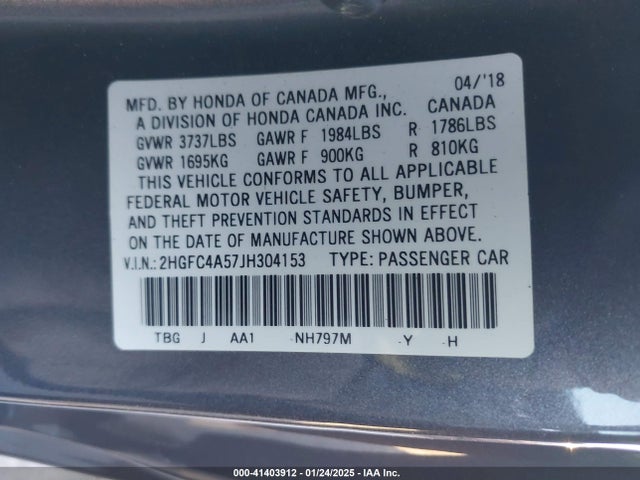 Honda Civic Lx 2018 2HGFC4A57JH304153 Image 9