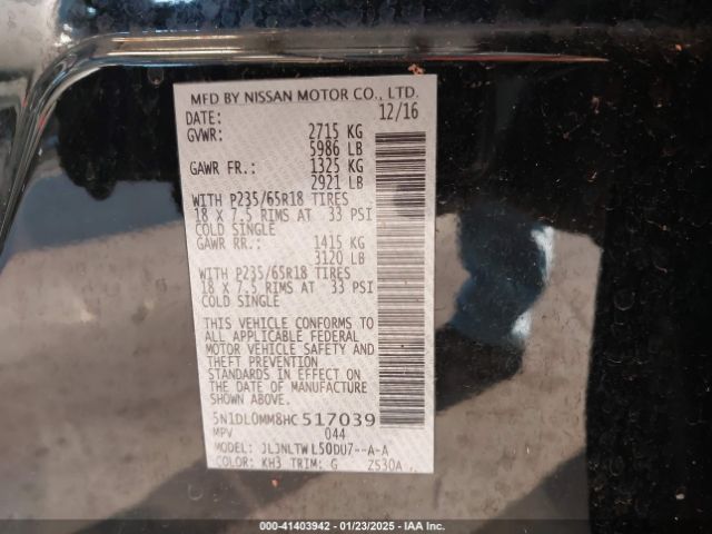 5N1DL0MM8HC517039 Infiniti QX60