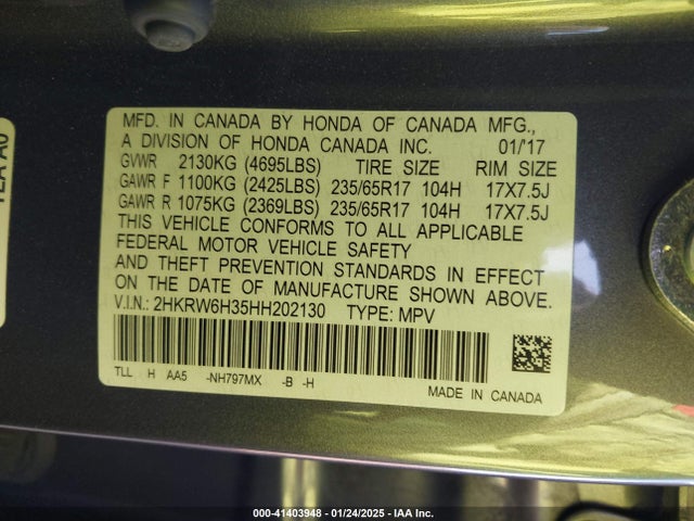 2HKRW6H35HH202130 Honda CR-V LX