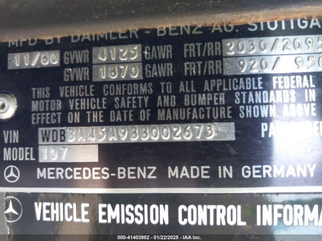 1981 MERCEDES-BENZ 380 WDBBA45A9BB002673 Photo 8