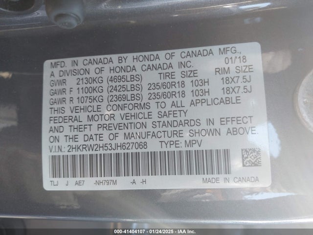 2HKRW2H53JH627068 Honda CR-V EX