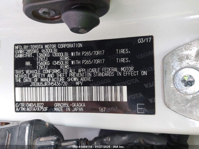 JTEBU5JR7H5436720 Toyota 4runner Limited/sr5/sr5 Premium/trd Off Road/trd Off Road Premium/trd Pro