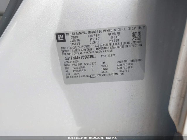2011 CADILLAC SRX 3GYFNAEY7BS637036 Photo 8