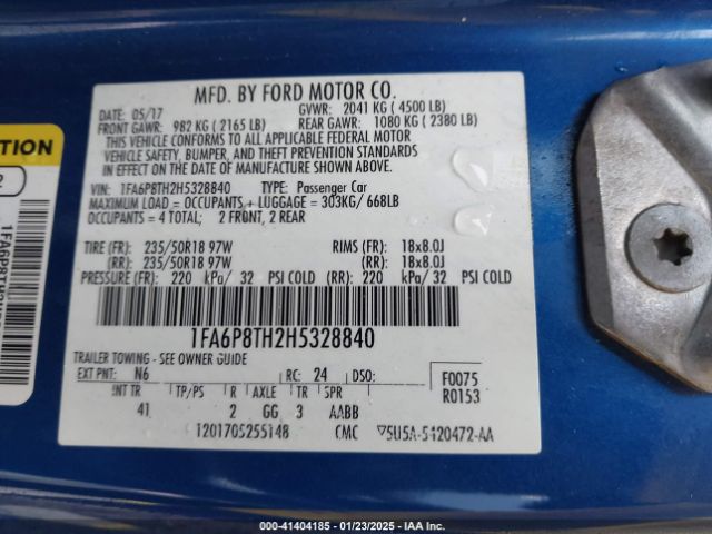 1FA6P8TH2H5328840 Ford Mustang Ecoboost