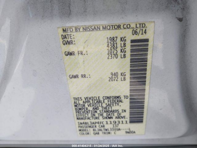 1N4BL3AP4FC119311 Nissan Altima 3.5 Sl