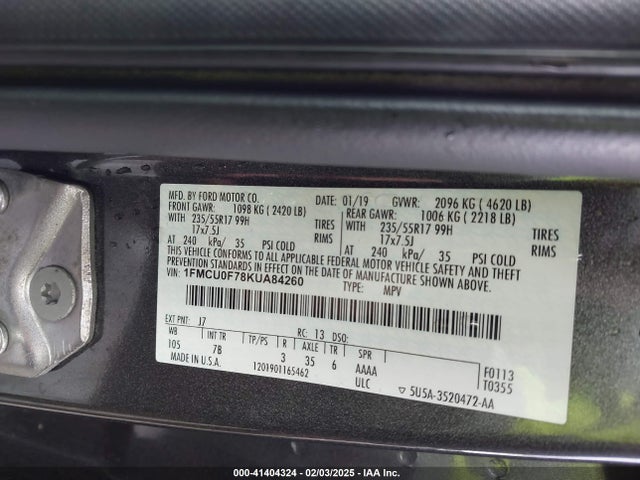 Ford ESCAPE S 2019 1FMCU0F78KUA84260 Image 9