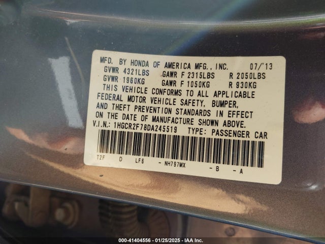 Aukcja sprzedaży 2013 Honda Accord Ex, vin: 1HGCR2F78DA245519, numer aukcji: 41404556