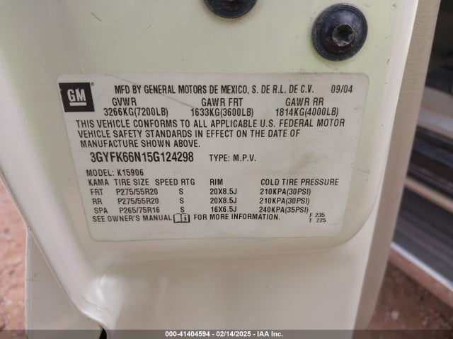 2005 CADILLAC ESCALADE ESV 3GYFK66N15G124298 Photo 8