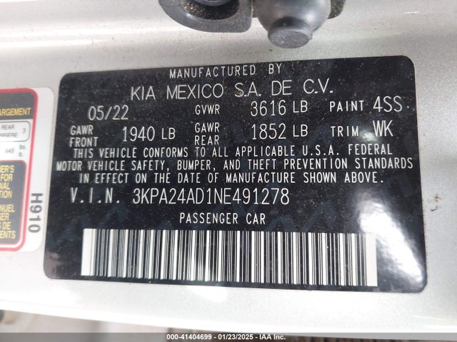3KPA24AD1NE491278 KIA mpi gamma ii