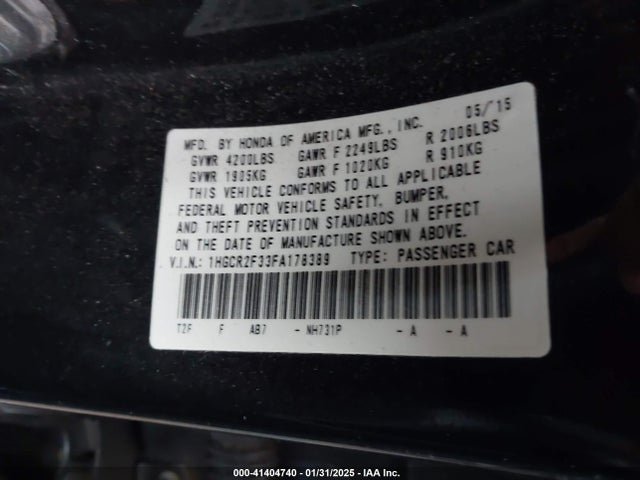 Honda ACCORD LX 2015 1HGCR2F33FA178389 Image 9