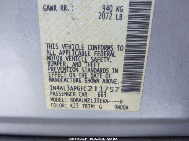 Nissan Altima 2.5 Sv 2015 1N4AL3AP6FC211757 Image 9