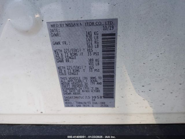 5N1AT2MV7LC750958 Nissan Rogue Sl Intelligent Awd