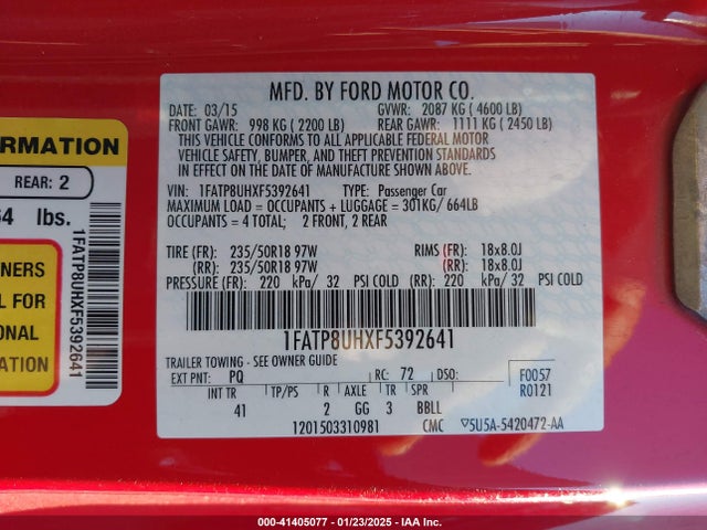 1FATP8UHXF5392641 Ford Mustang Ecoboost Premium