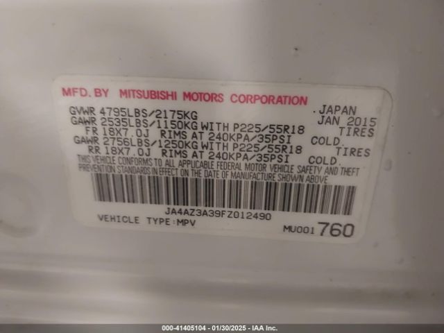 2015 MITSUBISHI OUTLANDER JA4AZ3A39FZ012490 Photo 8
