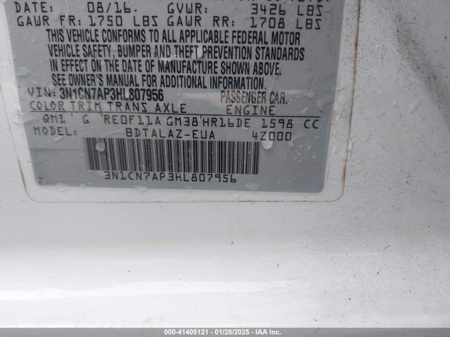 Nissan Versa 1.6 S+ 2017 3N1CN7AP3HL807956 Image 9