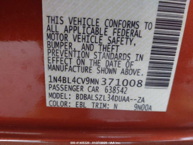 1N4BL4CV9MN371008 Nissan Altima Sr Fwd